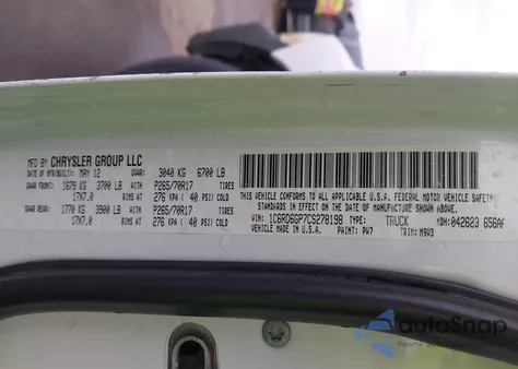 2012 Ram 1500 Slt from USA, damaged, VIN 1C6RD6GP7CS278198